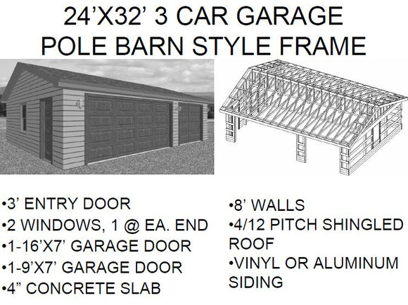 24'X32' 3 CAR GARAGE POLE BARN STYLE FRAME With in PDF  Files