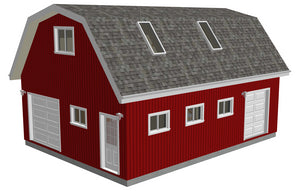 #G551 24’ x 32’ x 10’ Gambrel Barn Plans With Loft in PDF
