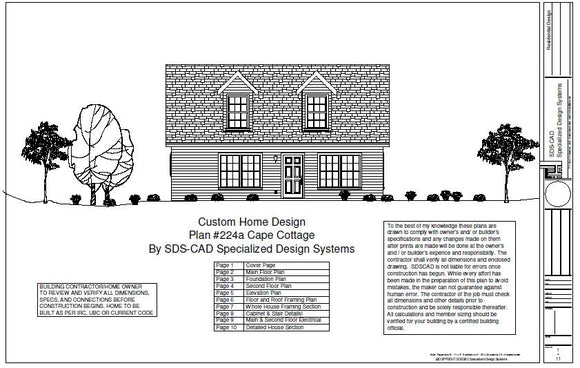 Plan #224a Cape Cottage Custom Home Design