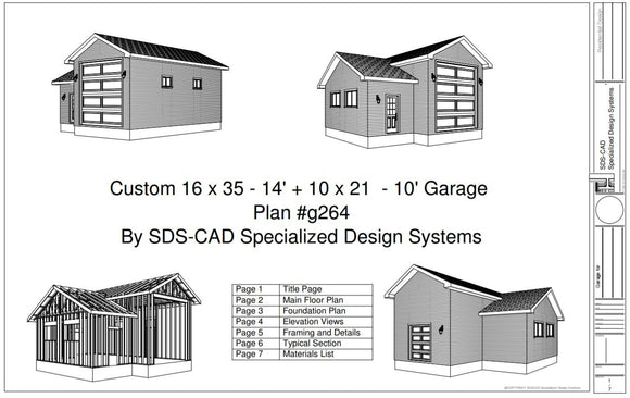 g264 16 x 35 x 14 10 x 21 x 10 RV garage Plans Blueprints