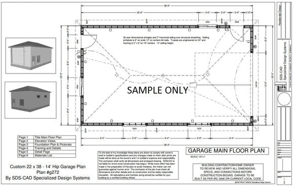 g272 22 x 38 x 14 hip Roof RV Garage Plans Blueprints