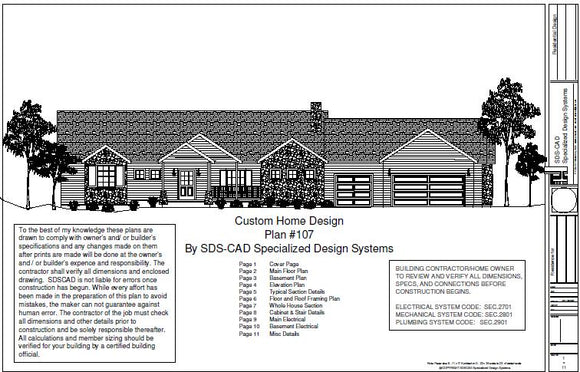 H107 Executive Ranch House Plans 2000 SQ FT Main 4 Bedroom 3 Bath in PDF files